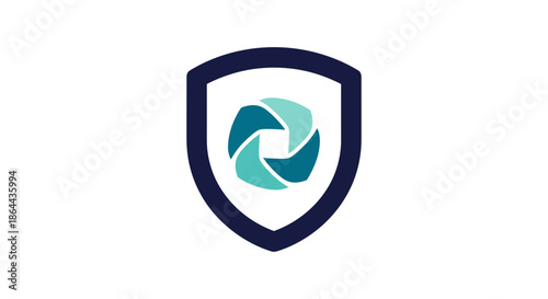 Abstract Shield Logo with Geometric Swirl Design Offering Protection and Security Concept