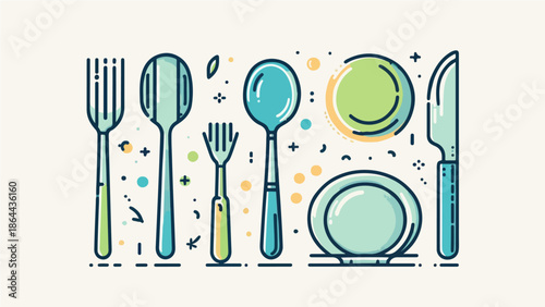 Modern Kitchen Cutlery and Tableware Illustration