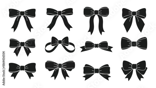 Ribbon Coquette Tie Bow icon vector silhouette set design