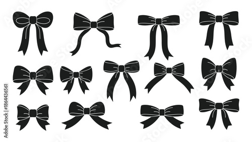 Ribbon Coquette Tie Bow icon vector silhouette set