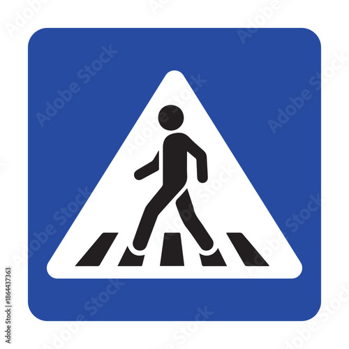 Professional Blue Pedestrian Crossing Sign with Person Walking Icon - High Contrast Square Traffic Safety and Road Warning Graphic