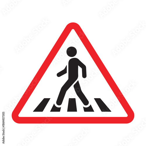 Professional Red Triangle Pedestrian Crossing Sign with Person Walking Icon - High Contrast Safety Warning and Road Traffic Graphic
