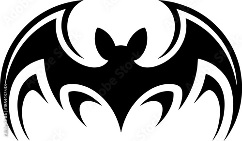 Black bat wing tribal emblem with sharp curves, dark gothic tattoo inspired vector illustration.
