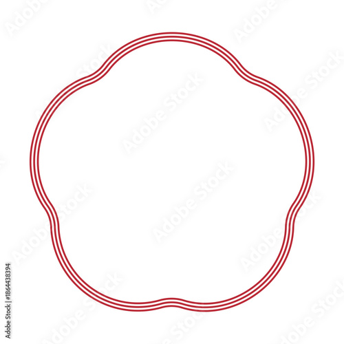 ゆるふわな梅のイラスト素材　背景透過　白地に3本線　水引き風　赤色
