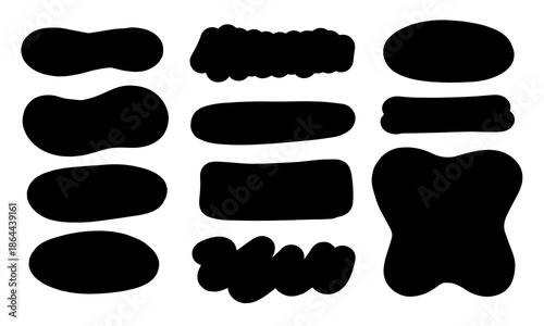 Set of vector brush strokes, various shapes. Collection of hand drawn different graphic elements.