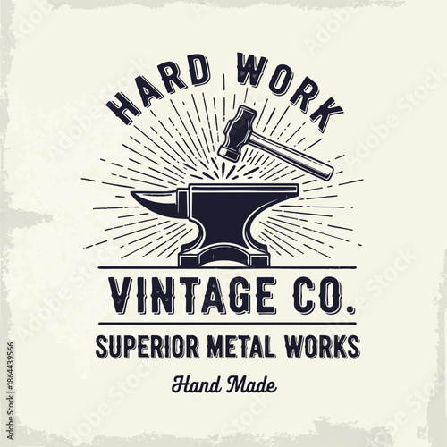 Vintage Blacksmith Logo with Hammer and Anvil - Symbol of Hard Work and Craftsmanship.