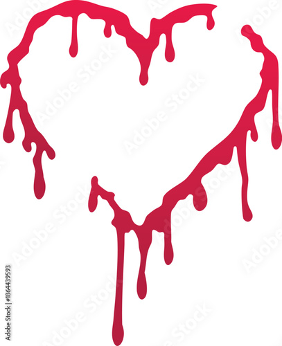 Red heart shape with dripping liquid on white background blood