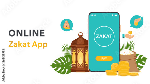 Online Zakat App concept: Digital payment for Islamic charity and donations