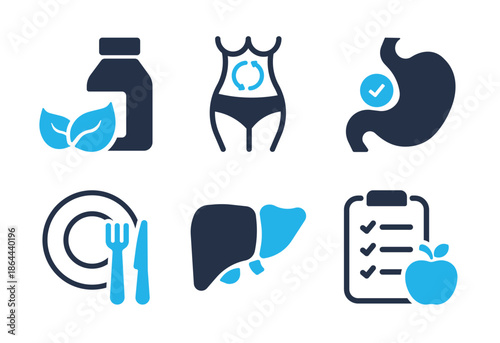 Digestive Health and Nutrition icon set. Solid glyph series icons