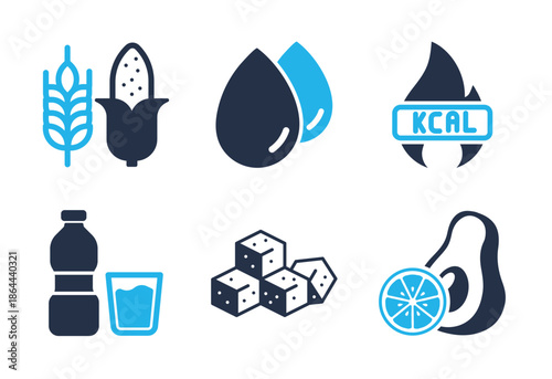 Nutrition and Food Content icon set. Solid glyph series icons