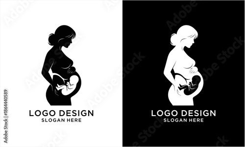 Pregnant woman silhouette with fetus in womb, symbolizing motherhood and new life.