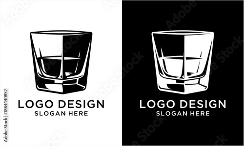 Stylized graphic design featuring a clear glass tumbler for beverages.