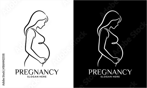 Elegant Line Art Logo of Pregnant Woman for Maternity and Pregnancy Services.