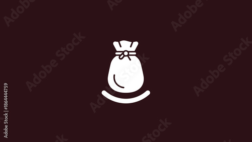 Drawstring Wealth Pouch Icon – Finance Storage Symbol in Solid White Glyph Style