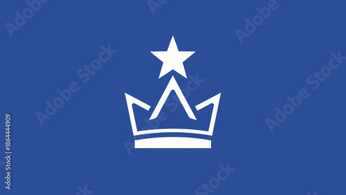 A white stylized crown with a star on top, set against a solid blue background, representing royalty or achievement.