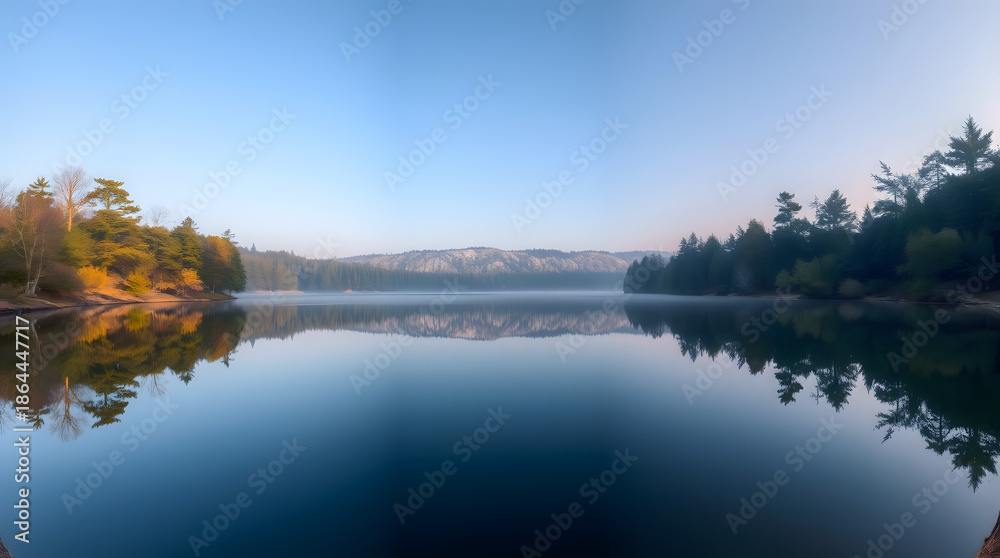 Fototapeta premium Perfect Reflection on Calm Lake Creating Mindful Silence