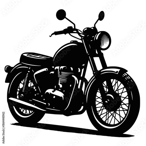 Vintage Motorcycle Vector Silhouette. A vector image of a vintage motorcycle silhouette. Single layer black and white image. Transparent background SVG version.