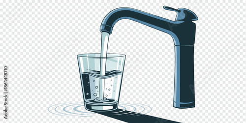Faucet Filling a Glass with Clean Drinking Water clean water concept