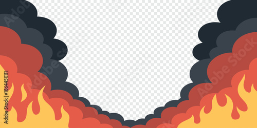 Stylized Fire and Smoke Border with Transparent Background fire border concept