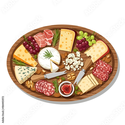 Assorted Cheese and Meat on Platter.