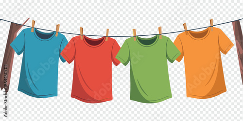 Colorful T-Shirts Drying on a Clothesline laundry concept