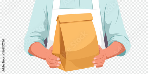Person Holding a Brown Paper Bag for Delivery or Takeaway Service food delivery concept