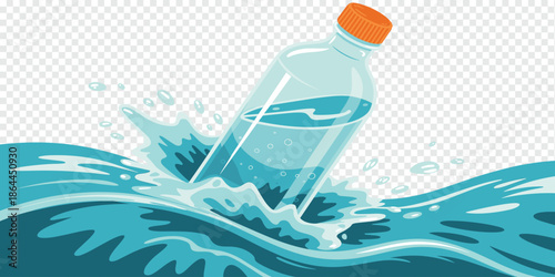 Clear Bottle with Orange Cap in Splashing Water fresh water concept