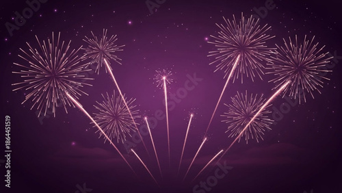 Vibrant purple night sky illuminated by dazzling bursts of colorful fireworks and sparkling stars celebrating a festive occasion