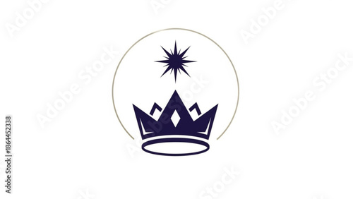 Elegant navy blue crown emblem with a radiant star above, enclosed in a thin grey circle, symbolizing royalty and achievement