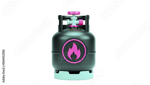 Stylized Black Gas Cylinder with Pink Flame Emblem