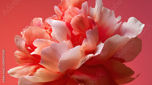Red peony flower petals in abstract close up