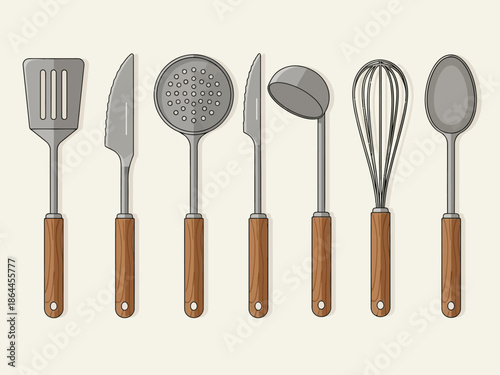 Variety of Kitchen Utensils Spatula, Knife, Ladle, Whisk, and More