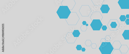 Abstract blue hexagon banner background with beautifully scattered hexagon shapes.