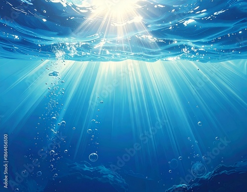 Minimal Abstract Ocean Background with Light Rays and Air Bubbles