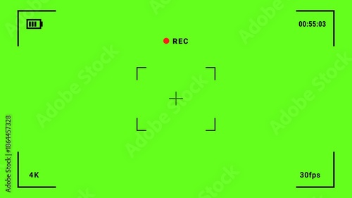 High quality 4K recording screen overlay green screen with transparent background and REC icon. Suitable for chroma key compositing, filmmaking, technology presentations, and UI animation.