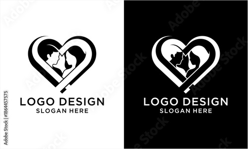 Heart-shaped logo design featuring a couples silhouette, symbolizing love and connection.