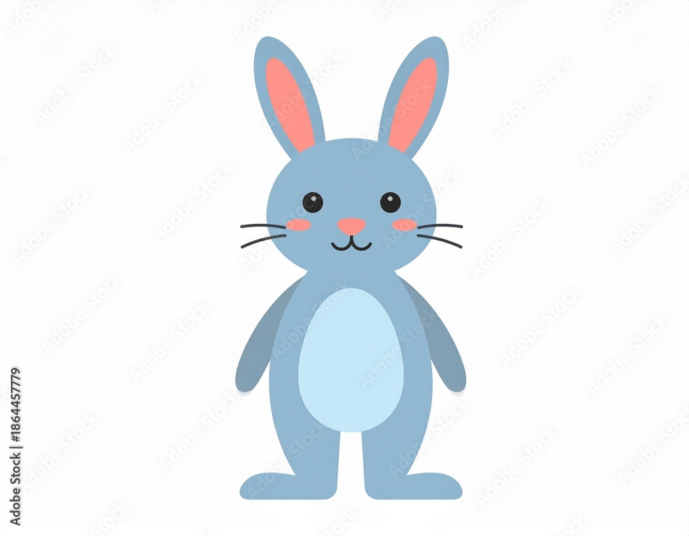 Obraz premium Adorable blue cartoon rabbit standing on white background
