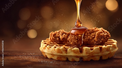 miniature savory waffle topped with a piece of crispy fried chicken
