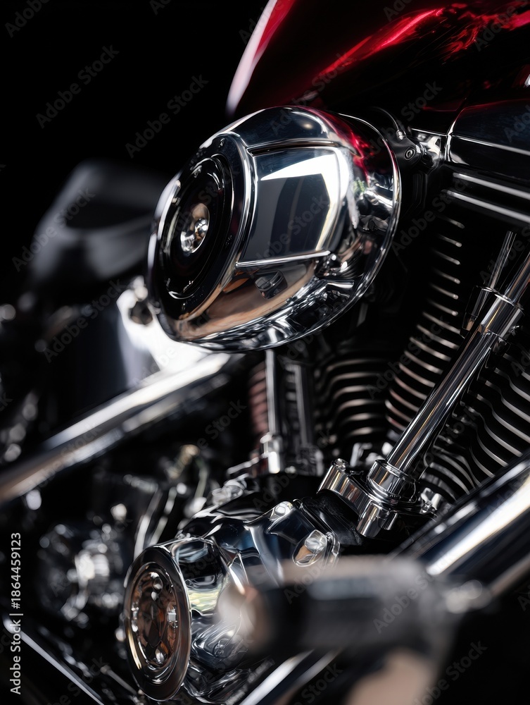 Fototapeta premium Close-up of a vibrant chrome motorcycle engine
