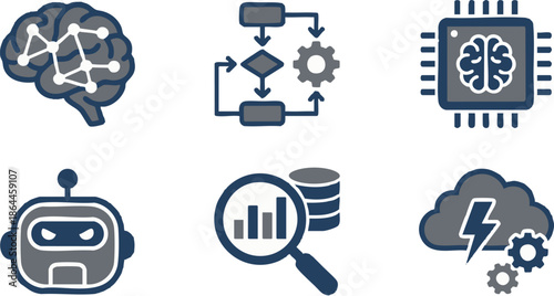 Artificial Intelligence and Data Analysis Icons.
