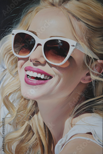 Smiling woman with sunglasses enjoying a sunny day at the beach in summer