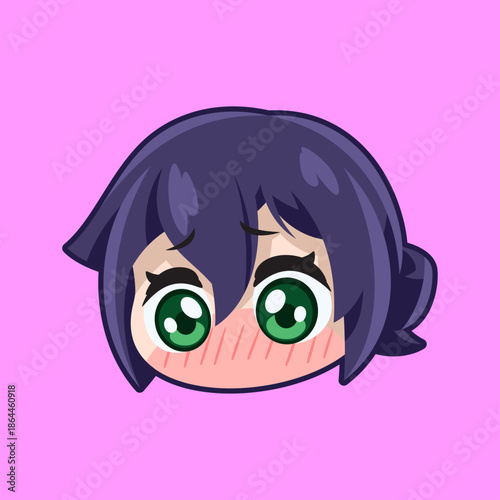Shy Anime Girl Chibi Head Emote with Blushing Cheeks