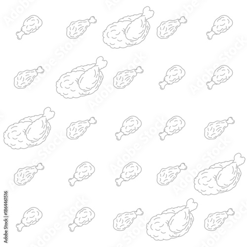 Seamless pattern of chicken legs. Hand drawing Doodle chicken legs. Fried chicken doodle pattern background. Fried chicken Seamless Pattern for coloring kids books