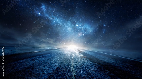 Celestial Highway: Starry Night Sky Over Endless Road