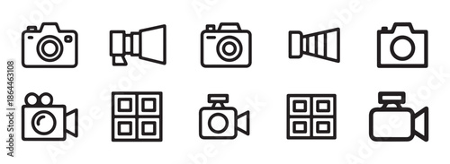 Outline Camera and Video Icon Set for Photography App UI