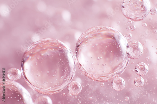 Pink gel serum texture with hydrating bubbles