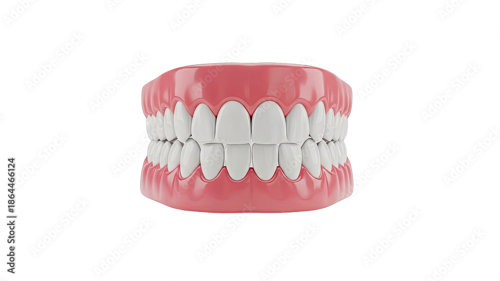 Obraz premium Close-up of Realistic Dental Dentures on a White Background