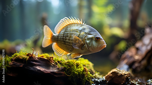 Green and Gold Freshwater Fish in Aquarium Setting