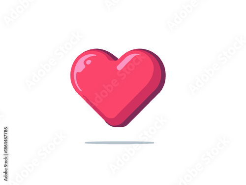 Vibrant glossy pink heart icon, subtly floating, symbolizing love, romance, affection, passion. Modern 3D illustration ideal for digital designs, social media, apps, and emotional valentine content