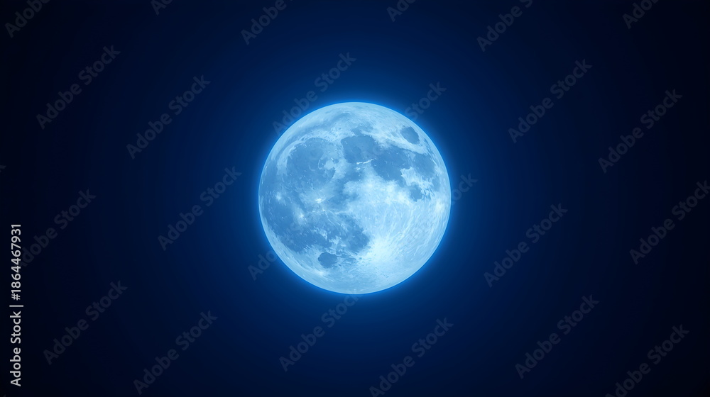 Obraz premium Full Blue Moon Glowing Brightly in Dark Night Sky